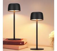 Homefire Lot de 2 lampes de table LED sans fil : lampe de table sans fil à intensité variable 3000 K-6500 K avec USB-C rechargeable en hauteur portable étanche lampe tactile noire pour intérieur