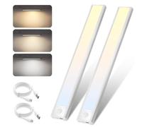 Homefire Luminaire cuisine Led sous meuble Dimmable - 30CM 2 pièces éclairage placard sans fil avec détecteur de mouvement 3 couleurs reglette led cuisine USB Rechargeable pour armoire escalier