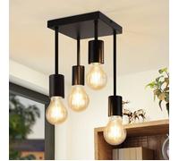 Homefire Plafonnier Plafonnier Noir Vintage - Lampe de Cuisine E27 4 Ampoules Spots de Plafond Industriels Suspendus en Métal Rétro