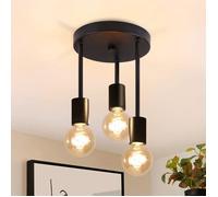 Homefire Plafonnier Vintage Plafonnier Noir Plafonnier Suspendu 3 Flammes Spot E27 avec 3 Spots Lustre Plafonnier Industriel Spots