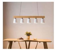 Homefire Suspension 5 flammes E27 en bois - Blanc Lampe pendante pour Salon salle à manger- 102*13*13CM