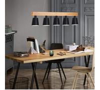 Homefire Suspension 5 flammes E27 en bois - Noir Lampe pendante pour Salon salle à manger- 102*13*13CM