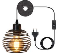 Homefire Suspension E27 Noir Diam.15cm Vintage Conception à ressort Métal avec Prise et Interrupteur Rétro pour salon Max.40W