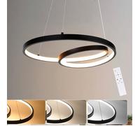 Homefire Suspension LED Aluminium Noir 40CM Diam.150cm Dimmable Design Lampe de Table à Manger Moderne avec Télécommande pour Salon