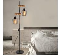 Homefire vintage lampadaire - 2x E27 têtes en bois - 22 x 22 x 151cm - Câble de 310 cm avec interrupteur - Noir