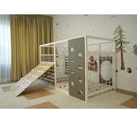 HOMEforDREAMS Lit de gymnastique pour enfants à partir de 4 ans : lit 2 en 1 inspiré Montessori dans les couleurs blanc et gris, sans planche intérieure (chargeur + planches de jupe, 190 x 140 cm)