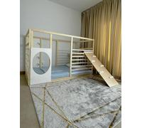 HOMEforDREAMS Lit de gymnastique pour enfants à partir de 4 ans : lit 2 en 1 inspiré Montessori en couleur semi-blanche (Rock Board, 190 x 140 cm)