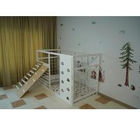 HOMEforDREAMS Lit de gymnastique pour enfants à partir de 4 ans : lit 2 en 1 inspiré Montessori en couleur blanche, sans planche intérieure (jupe + step boards, 190 x 140 cm)