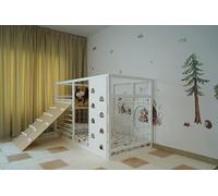 HOMEforDREAMS Lit de gymnastique pour enfants à partir de 4 ans : lit 2 en 1 inspiré Montessori en couleur blanche (chargeuse + planches de jupe, 190 x 140 cm)