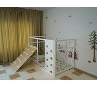 HOMEforDREAMS Lit de gymnastique pour enfants à partir de 4 ans : lit 2 en 1 inspiré Montessori en couleur blanche, sans planche intérieure (chargeuse + planches de jupe, 190 x 140 cm)