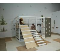 HOMEforDREAMS Lit de gymnastique pour enfants à partir de 4 ans : lit 2 en 1 inspiré Montessori en gris et blanc laqué (chargeur + step boards, 190 x 140 cm)