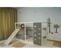 HOMEforDREAMS Lit de gymnastique pour enfants à partir de 4 ans : lit 2 en 1 inspiré Montessori en gris et blanc laqué (planche de rock, 190 x 140 cm)