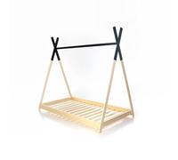 HomeForDreams Lit pour enfant de style tipi : design inspiré Montessori lattes, toit tipi peint - Espace de couchage et de jeux confortable pour les enfants (noir, 190 x 120 cm)