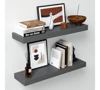 Homeforia Lot de 2 étagères flottantes grises de 61 cm pour mur, étagère flottante haut de gamme en bois véritable massif pour salle de bain, étagères flottantes en bois gris de 61 cm de long, support