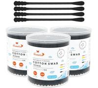 HOMEFOX Lot de 600 cotons-tiges noirs en spirale - Cotons-tiges bio double face étroitement enveloppés hermétiquement enveloppés - Bâton de papier doux doux sans peluches et sans cruauté envers les
