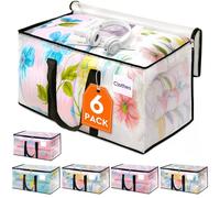 HomeHacks Lot de 6 sacs de déménagement très résistants avec poignées renforcées et fermeture éclair pour les essentiels de déménagement (93 L, transparent)