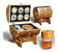 HOMEHELP Kit de fumoir à whisky - Fumoir électrique à cocktail avec étui en fût de bois et 8 saveurs de copeaux de bois, kit de fumoir à la mode ancienne pour cadeaux de bourbon pour hommes