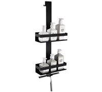 HomeHeng Etagere Douche Suspendue, Double Couche Support de Douche Suspendu en Acier Inoxydable, Panier de Douche Suspendu en Noir Mat, étagère de Douche Suspendue en Verre pour Salle de Douche