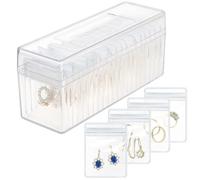 HOMEHIVE Boîte à bijoux en acrylique transparent avec 20 sacs à bijoux portables anti-ternissement, étui à bijoux de voyage pour boucles d'oreilles, bagues, colliers, bracelets, cadeau pour femmes et