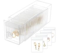 HOMEHIVE Boîte de rangement à bijoux transparente avec 20 pochettes portables, étui de rangement pour bijoux pour femme et fille, anti-nœuds, anti-poussière, anti-ternissement, rangement compact pour