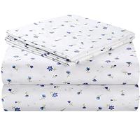 HOMEIDEAS Parure de lit 4 pièces en microfibre brossée extra douce, sans plis et sans décoloration - Drap plat, drap-housse avec 2 taies d'oreiller King size, motif floral bleu