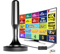 Homeju Antenne TV d'intérieur avec amplificateur puissant - Longue portée de 380 km pour UK Freeview HD, antenne numérique portable pour TV connectée DVB-T2/4K/1080P, VHF/UHF, avec base magnétique et