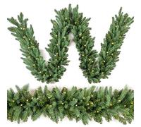 HomeKaren Christmas Garland 9 Ft by 12 inch Prelit Fraser Fir Xmas Garland with 50 LED Lights 550 Tips, Real Like Lush and Classics Green Style for Indoor Outdoor Home Decoration