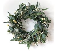 HomeKaren Couronne de Verdure pour Porte d'entrée de 55,9 cm, Toutes Saisons, Feuilles d'eucalyptus et Baies Blanches mélangées pour intérieur et extérieur, Ferme, Maison, Porche, Mur, fenêtre,