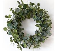 HomeKaren Couronne d'eucalyptus pour Porte d'entrée de 55,9 cm, Couronne de Feuilles Vertes Faites à la Main pour l'été, Le Printemps et Toutes Les Saisons, Couronne Florale de Verdure pour Mur et