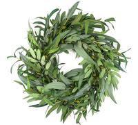 HomeKaren Couronne d'olive pour porte d'entrée de 55,9 cm, couronne de verdure toutes saisons avec feuilles d'olivier, décoration d'intérieur pour extérieur, salon, mur intérieur et extérieur, été