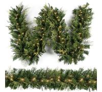 HomeKaren Guirlande de Noël avec 50 lumières de 2,7 m, guirlande Xnas pré-éclairée avec feuille de cyprès, décoration de Noël à piles pour cheminée d'escalier intérieur et extérieur