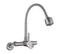 HomeLava Robinet Rotatif à 360 ° Robinet mural de Cuisine en acier inoxydable évier mural Mitigeur avec ports S Excentrés Distance des trous de montage 70-230 mm