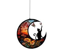 Homelavie Décoration à suspendre pour fenêtre en verre teinté - Attrape-soleil chat noir sur lune - Décoration d'Halloween - Panneaux attrape-soleil d'intérieur pour les amoureux des chats - Cadeau