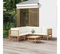 HOMELEN Ensemble salon de jardin 6 pièces avec coussins blanc crème en bambou, ensemble de canapé de jardin, ensemble de meubles de balcon, ensembles de meubles de jardin, ensembles de divertissement