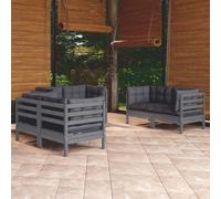 HOMELEN Ensemble salon de jardin 6 pièces avec coussins en bois de pin massif, ensemble de canapé de jardin, ensemble de meubles de balcon, ensembles de meubles de jardin, ensembles de divertissement