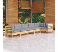 HOMELEN Ensemble salon de jardin 6 pièces avec coussins gris en bois de pin, ensemble de canapé de jardin, ensemble de meubles de balcon, ensembles de meubles de jardin, ensembles de divertissement