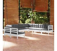HOMELEN Ensemble salon de jardin 9 pièces avec coussins en pin massif blanc, ensemble de canapé de jardin, ensemble de meubles de balcon, ensembles de meubles de jardin, ensembles de divertissement