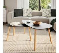 HOMELEN Lot de 2 tables basses en pin massif noir - Table d'appoint en bois de pin massif - Plateau en MDF - 100 x 50 x 40 cm et 70 x 34,5 x 35 cm - Design scandinave - Salon - Lounge-Be