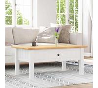 HOMELEN Table basse blanche avec tiroir en bois de pin massif 100 x 60 x 43,5 cm Table de salon, table à manger, table d'appoint pour salon, salle à manger, bureau, ameublement moderne, tables et