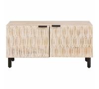 HOMELEN Table basse blanche en bois massif mangue 80 x 50 x 40 cm avec espace de rangement, porte à charnière, table d'appoint moderne avec 2 compartiments pour salon, intérieur, meuble avec montage
