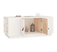 HOMELEN Table basse d'appoint en pin massif blanc 100 x 50 x 41 cm avec compartiment de rangement - Table basse moderne avec étagères pour livres, magazines, aspect rustique avec veinures naturelles