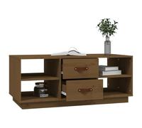 HOMELEN Table basse d'appoint en pin massif marron miel 100 x 50 x 41 cm avec tiroirs, étagères, espace de rangement pour salon, canapé, table à manger, tables et tables basses