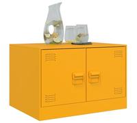 HOMELEN Table basse en acier jaune moutarde avec 2 portes et espace de rangement - Acier laminé à froid - 67 x 50 x 44 cm - Charge maximale : 75 kg - Table de salon moderne pour livres, magazines