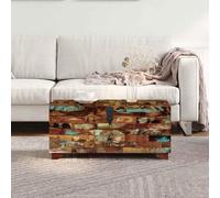 HOMELEN Table basse en bois massif recyclé 80 x 40 x 35 cm Style antique avec 3 compartiments de rangement et tiroir Fait main Salon Table d'appoint Boîte de rangement pour aménagement moderne et