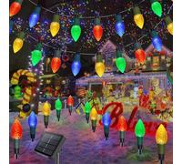 Homeleo 20 LED Solar éclairage de Noël extérieur, 2-EN-1 C9 lampes solaires chaîne de lumière extérieure pour décoration de Noël, lumières de Noël résistantes aux intempéries pour gazon, clôture