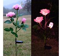 Homeleo Lampes solaires de jardin - Roses artificielles à énergie solaire - Pour jardin, décoration de jardin, terrasse, tombe, citemetrie - Rose