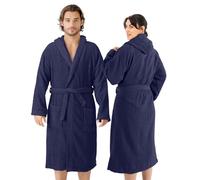 HOMELEVEL Frottee Bademantel 100% Baumwolle Frauen Männer Damen und Herren Dunkelblau M