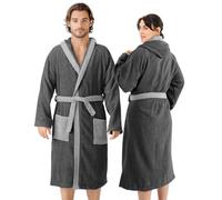 HOMELEVEL Frottee Bademantel 100% Baumwolle Frauen Männer Damen und Herren (M, Anthrazit/Hellgrau)