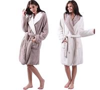 HOMELEVEL Peignoir Sherpa Wende pour dames et messieurs avec capuche Robe de chambre Manteau de maison Beige/Nature M