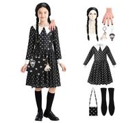 HOMELEX Costume de Mercredi Addams pour enfants pour filles, pour Halloween, mercredi, cosplay, carnaval, fête, déguisement, style C, 150 cm